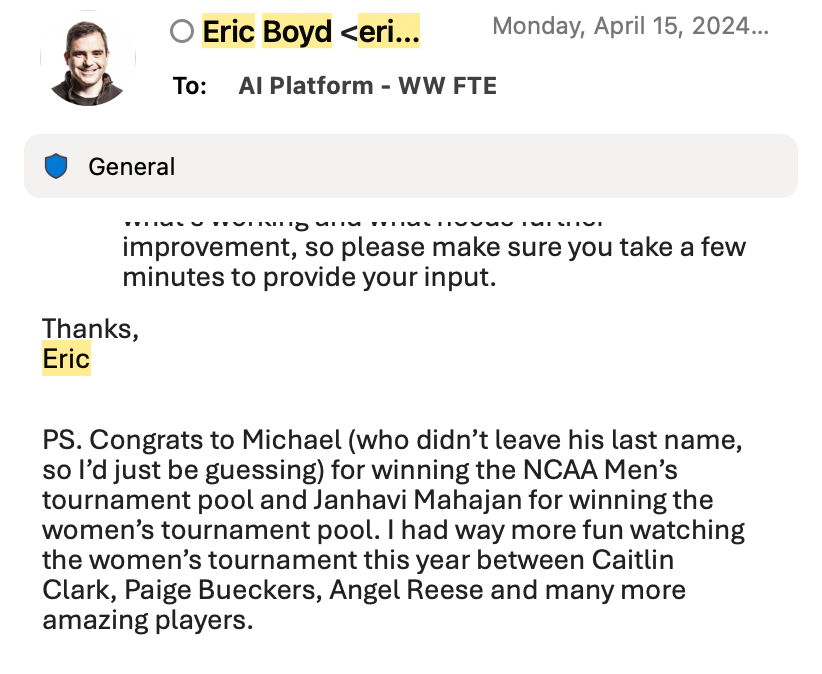 Eric Boyd's 2024 bracket challenge announcement: "Congrats to Michael (who didn't leave his last name, so I'd just be guessing)"